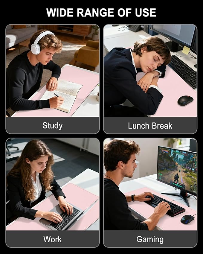Heated Desk Pad, 31.5" x 13" Leather Non-Slip Warm Desk Pad, Large Mouse Mat with 3 Levels Heating & 3 Hours Auto Shut-Off, Hand and Foot Warmer for Office, Home, Pink