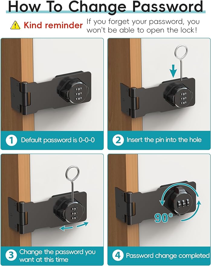 Cabinet Password Hasp Lock, Keyless Combination Lock for Small Doors, Barn, Bathroom, Outdoor, Garage, Garden, Black