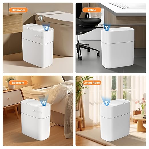 MOPALL Automatic Motion Sensor Bathroom Trash Can with Lid, 3 Gal Touchless Trash Can Auto-Adsorption Garbage Can, Slim Smart Trash Bin Waterproof Waste Basket for Bedroom, Kitchen, Office, Toilet, RV