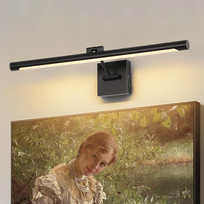 Joosenhouse Battery Operated Picture Lights for Wall Rechargeable Art Lighting for Paintings Wireless Gallery Lights with Remote Control and Timed Dimmable with Single Swing Arm 24.4 Inch Black