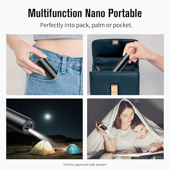 Portable Charger, 5000mAh Mini Power Bank, S03 2-Pack Pocket Size Fast Charging USB-C (in&Out) Compatible with iPhone Series, Android Phone and More,Purple