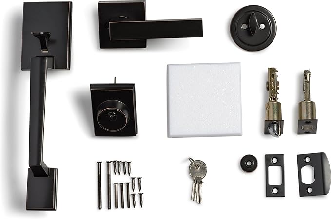Berlin Modisch Single Cylinder HandleSet with Lever Door Handle (for Entrance and Front Door) Reversible for Right and Left Handed and a Single Cylinder deadbolt Handle Set Oil Rubbed Bronze Finish