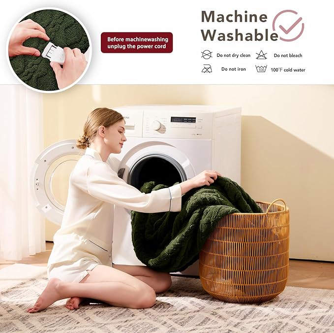Heated Electric Blanket King Size-100"x90" Heating Blanket with 10 Heating Levels & 5 Time Settings Over-Heat Protection,Winter Warmer for Adults with ETL Certification(Green)