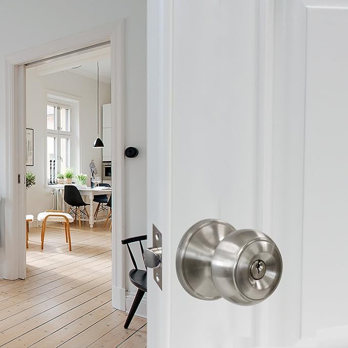 Gobrico Round Keyed-Alike Exterior Door Hardware Entrance Locksets Door Knobs, Satin Nickel, 3Pack, Stainless Steel