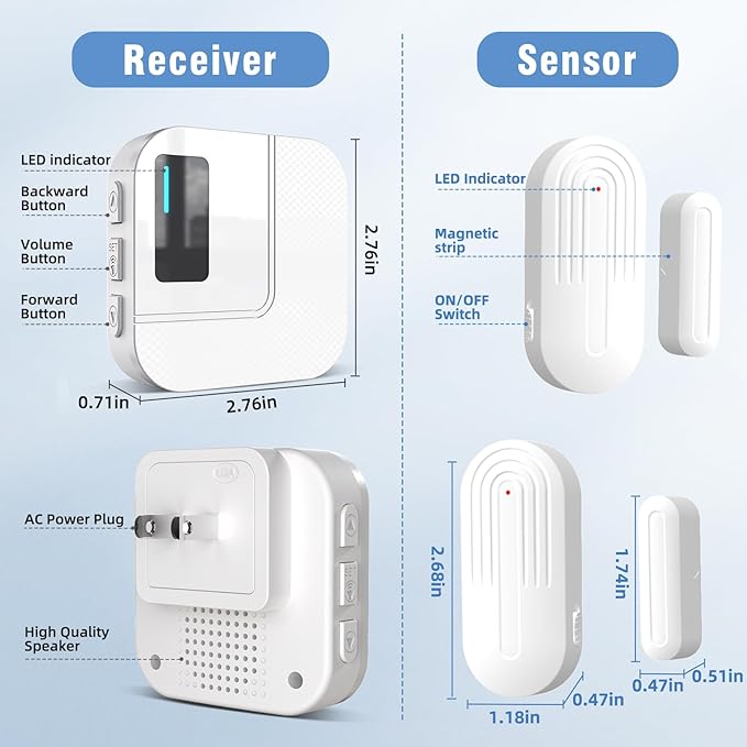 Door Chime,Sanjie WiFi Door Sensor Open Chime When Entering for Business/Home/Store/Office Alert Your Phone,Alarms for Kids Safety,500 FT Range,20 Ringtones,4 Sensors 1 Receiver