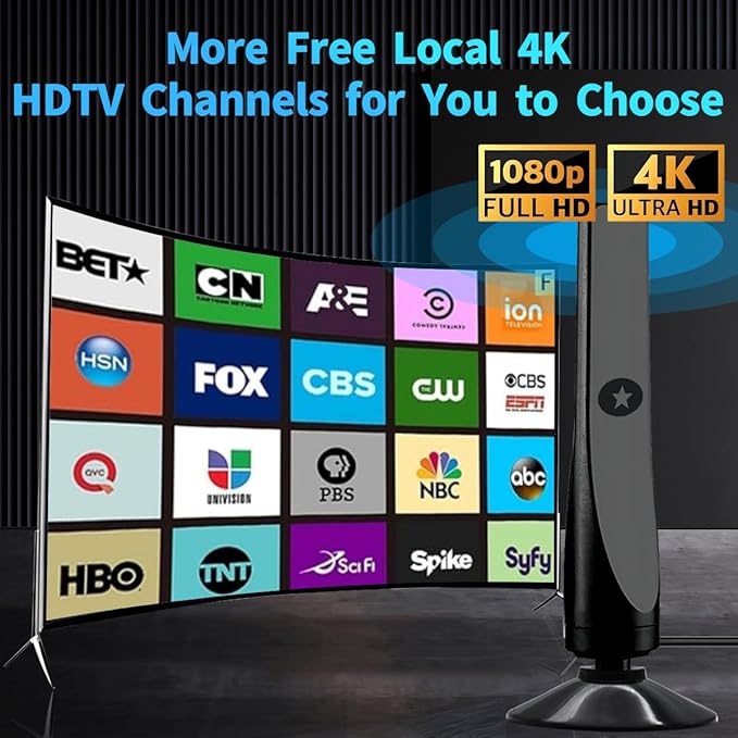 TV Antenna, Amplified HD Digital TV Antenna,for Long Range Reception,All Smart HD Digital Antennas with Amplifier Signal Booster for Local Channels Supports 4K 1080P,with High Performance Coax Cable-T