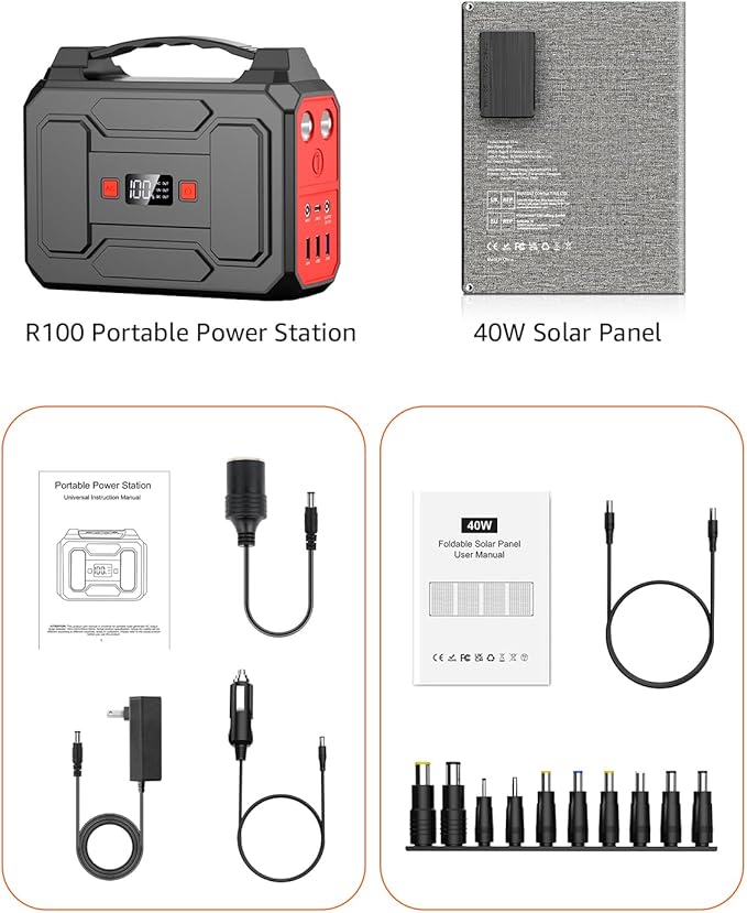 Apowking Solar Powered Generator 200W Peak/100W Rated, Portable Power Station with Solar Panels 40W Included, 146Wh Solar Power Bank with AC Outlet 110V for Home Use Camping Outdoor Adventure