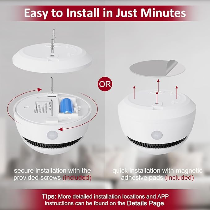 1 Pack Interconnected Smart Smoke Detector Smoke Alarm Bluetooth Real-Time App Alerts, Wi-Fi Smoke Detector Fire Detectors for Home Connectivity & 10-Year Battery Life & Multi-User Binding