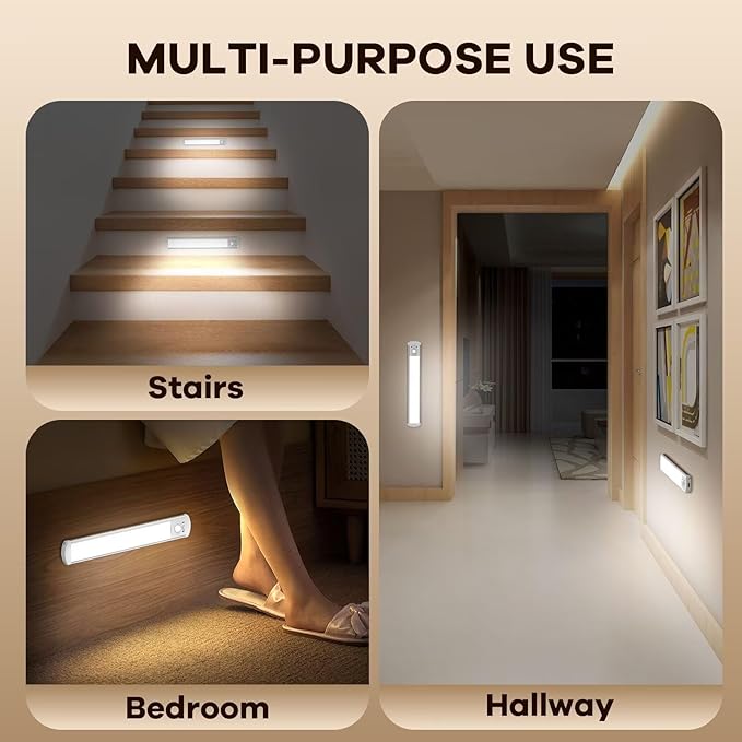 BIAT Under Cabinet Lights, 80 LED Motion Sensor Indoor, Rechargeable Closet Lights with 3 Color Temps, Dimmable