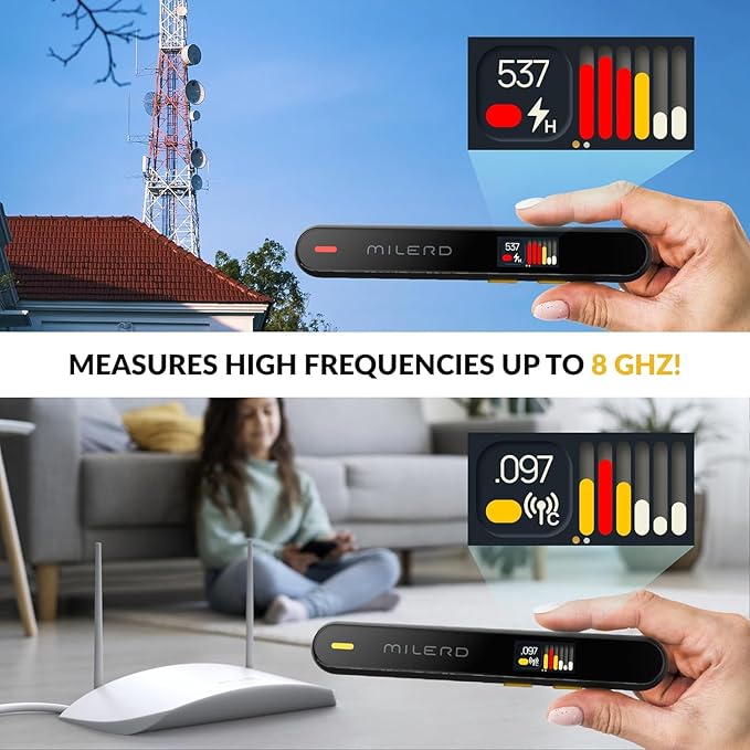 EMF Detector Rechargeable Radio Frequency Electromagnetic Field Radiation Meter 4-in-1 Handheld Digital Cell Phone 5g Detector with Dosimeter Mobile and WiFi Signal Strength Meter (Light Black)