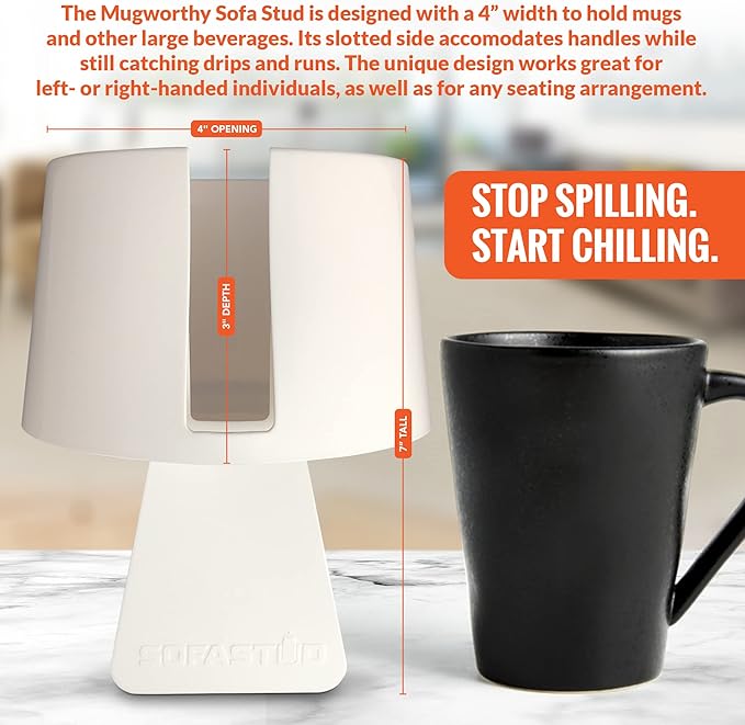 Mugworthy Couch Mug & Cup Holder - Spill Proof, Convenient, Versatile Drink Coaster Molded from BPA Free, Impact Resistant, Durable Plastic that Fits Coffee Mugs, Large Cups, Bottles & More