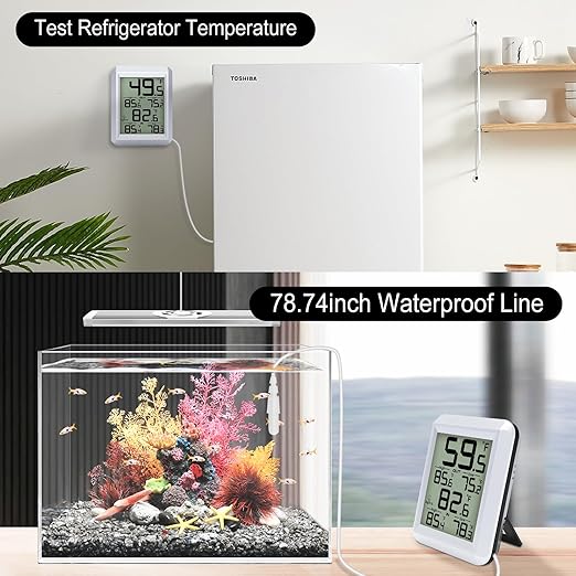 Urageuxy Digital Indoor Outdoor Thermometer Wired, Indoor Outdoor Temperature Monitor with Min/Max Record and Probe Sensor for Home, Office, Greenhouse, Aquarium, Refrigerator, Freezer (White)