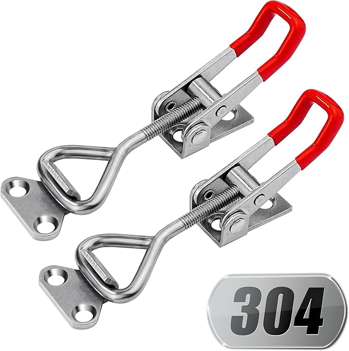 2 Pack Toggle Latch Clamp 4001 Adjustable 304 Stainless Steel Toggle Hasp Latches for Smoker Lid Jig Freezer Door Cooler Box Case Trunk Draw Chest, Quick Release 330Lbs Holding Capacity