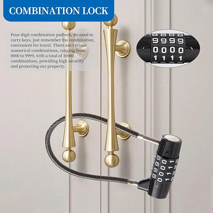 Combination Lock Cable Lock with 4 Digits Cabinet Lock with 9" Durable Cable Ideal for lockers, Gym, gate, Fence, Toolbox, case, hasp Storage and Outdoor(47.6) (9")