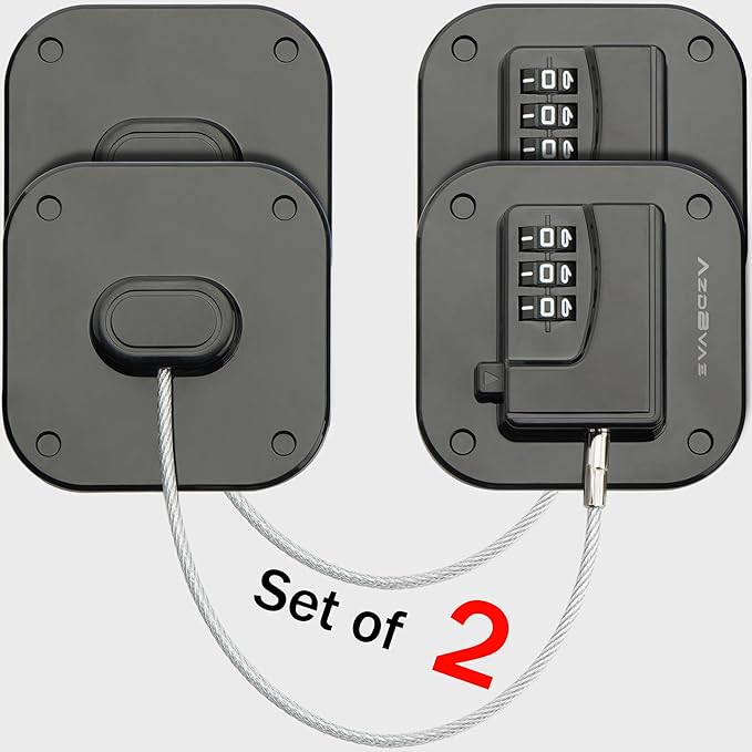 Refrigerator Lock, Heavy Duty Fridge Lock, Combination Lock for Fridge, Cabinets, Window, Drawers and Child Safety Keep Cat Away No Drilling, Easy Install, No Keys Needed, 2 Pack, Black