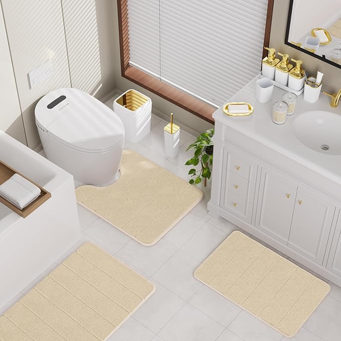 Bathroom Sets with Shower Curtain and Rugs, 27PC Bathroom Accessory Set, White Bathroom Set, White Bathroom Accessories Set with Trash Can, Toilet Brush and Soap Dispensers