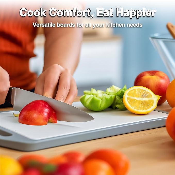 VOCOSTE Double-Sided Stainless Steel Cutting Board, Hygienic Kitchen Board for Meat, Fruits & Vegetables, Dishwasher Safe, Families with Children and Elderly, Gray