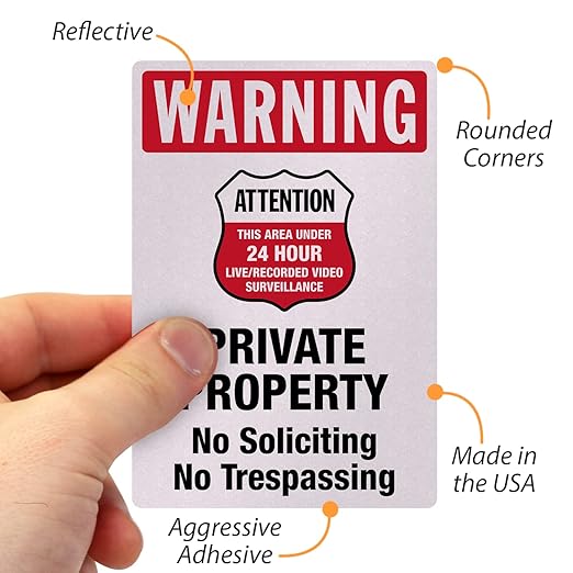 SmartSign Private Property No Soliciting No Trespassing Stickers/Labels, Pack of 3, EG Reflective Adhesive Decals, Easy Peel-Off, 7-Year Outdoor Life, Made in USA