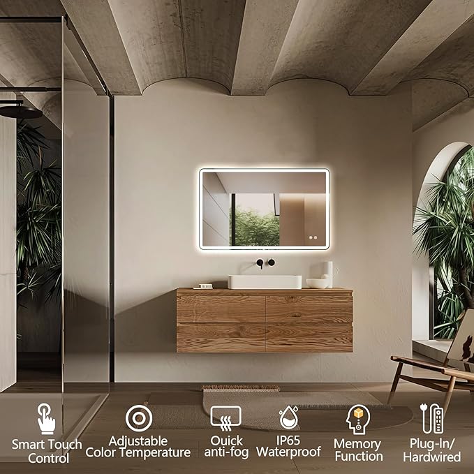Niccy 20"x32" LED Bathroom Mirror, Rectangle Vanity Mirrors with Lights, Frontlit & Backlit Lighted Vanity Mirror, Memory Funtion, 3 Colors & Stepless Dimmable, Anti-Fog, Horizontal/Vertical