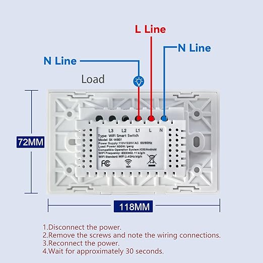 WiFi Smart Light Switch 118X72X34MM Need Neutral Wire,2.4GHz Wi-Fi Touch Switch,Work with Smart Life/Tuya App, Compatible with Alexa and Google Home, White 1 Gang