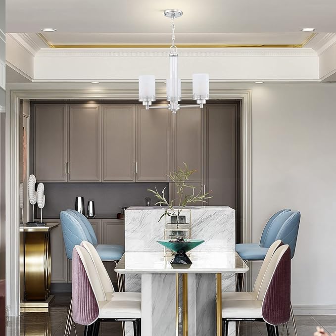Doraimi Lighting 3 Light Fashion Kitchen Island Frosted Glass Shade+Hollow Metal Shade Chandelier Light Fixture,Brushed Nickel Finish Dining Room Living Room Corridor Bedroom