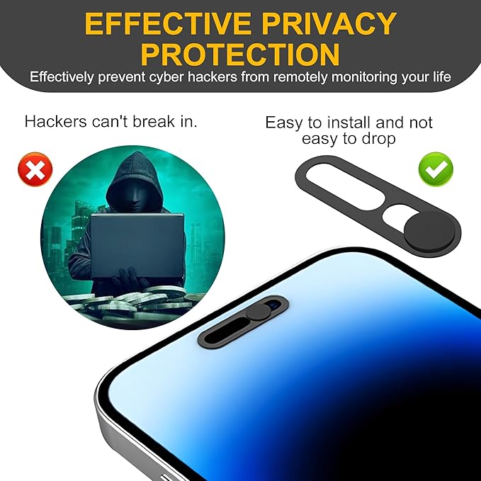 3 Pack Privacy Cover Compatible for iPhone 15 Pro/iPhone 15 Pro Max with 2 Front Camera Privacy Cover, Anti-Spy Camera Cover, Easy-Adhesive Design, Safeguard on iPhone 15 Pro/15 Pro Max. Black