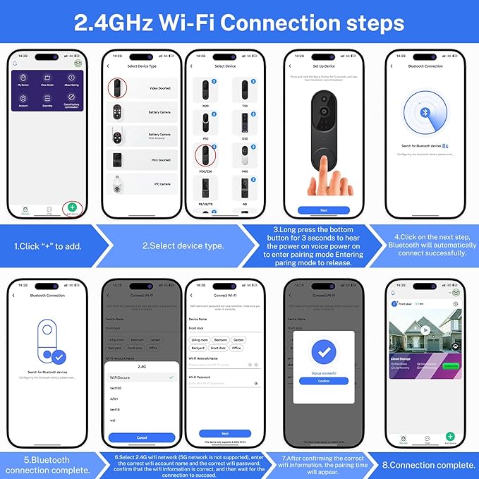 Smart Video Doorbell Camera Wireless, AI Human Detection and Instant Alerts, Night Vision, 2-Way Audio, Battery Powered, Cloud Storage Sold Seperately, 2.4G WiFi (Chime Included)