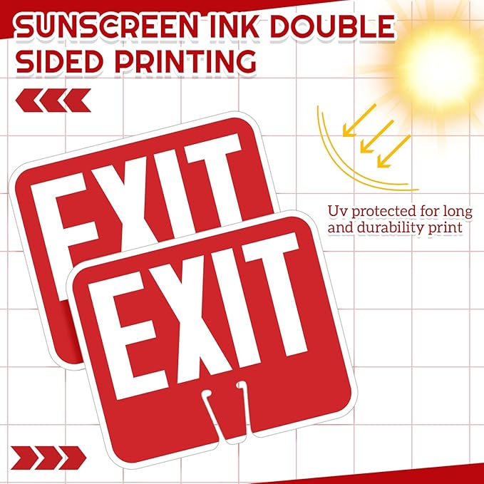 Geetery 3 Pcs Exit Traffic Cone Signs, Double Sided Printing, 10" x 13" Warning White and Exit Red Background Road Cone Top Signs