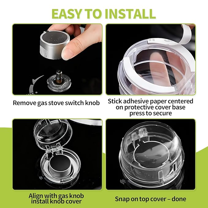 6 Pack Gas Stove Knob Covers – Heat-Resistant Baby Proof Stove Knob Locks with Universal Size, Stove Child Proof Knobs with Adhesive, Stove Safety Guard for Kids Toddler Pet(Transparent)
