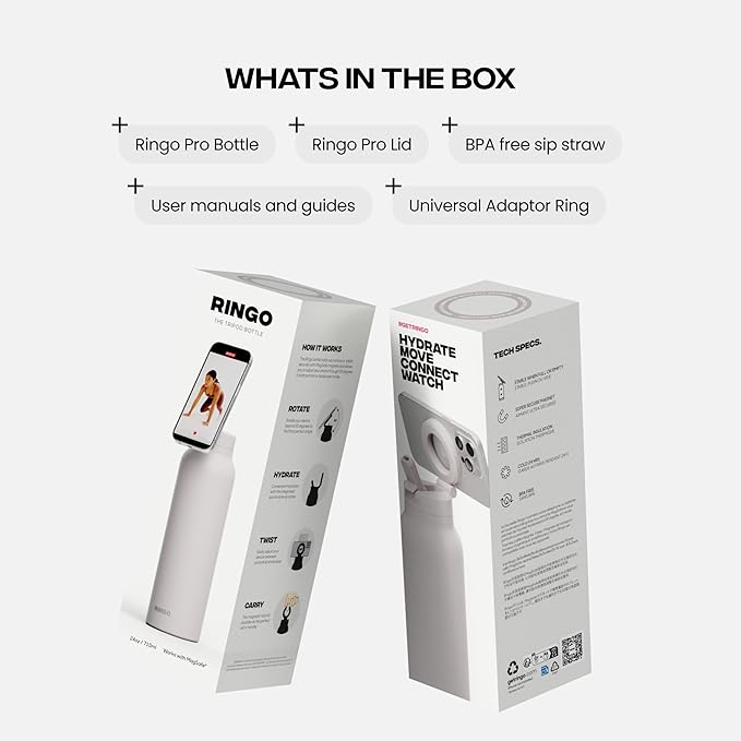 Ringo PRO Water Bottle with Magnetic Phone Mount & Sip Straw Lid - Insulated Stainless Steel Bottle for Workouts, Content Creation, Navigation & Facetime on the Go, 12Hrs Hot/24Hrs Cold Ivory-24oz