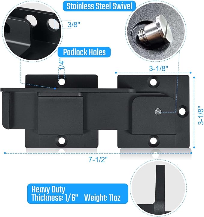 7.5" Flip Gate Latch Lock with Padlock Hole 2Pack, 4mm Heavy Duty Aluminum Alloy Adjustable Door Latch for Sliding Swing Open Door, Outdoor Gate, Wooden Fence, Barn Door, Shed, Garage, Yard