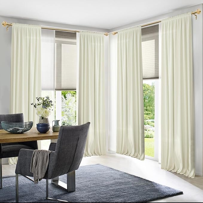 1 Inch Gold Curtain Rods for Windows 140 to 195 Inches (6 to 12 ft), USFOOK Telescoping Single Drapery Rod, Decorative Curtain Rod with Luxury Translucent Finials
