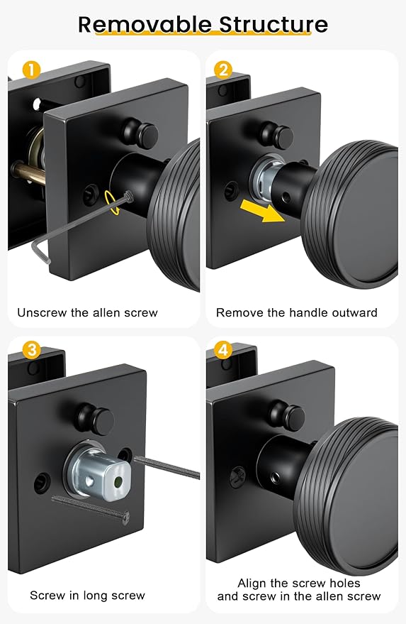 goldenwarm Interior Door Knobs Black, Zinc-Alloy Modern Matte Black Door Knob Privacy Door Knobs Interior for Bedroom Bathroom, Heavy Duty Square Modern Doorknobs - 6 Pack