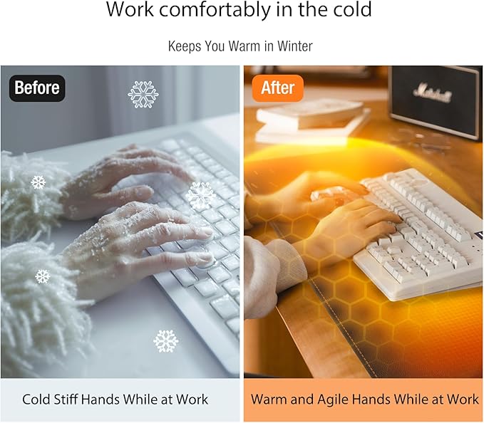 Onlytop Heated Desk Pad & Mouse Pad – Adjustable Temp & Auto Shut-Off, Large Waterproof Leather Warm Desk Mat with Non-Slip Base for Cold Office Winter Use (Gray, 31.5" x 13")