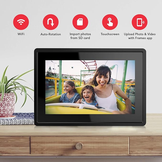 7 Inch 16GB Smart WiFi Digital Picture Frame, Send Photos or Small Videos from Anywhere, Touch Screen, IPS LCD Panel, Wall-Mountable, Portrait and Landscape(Black)
