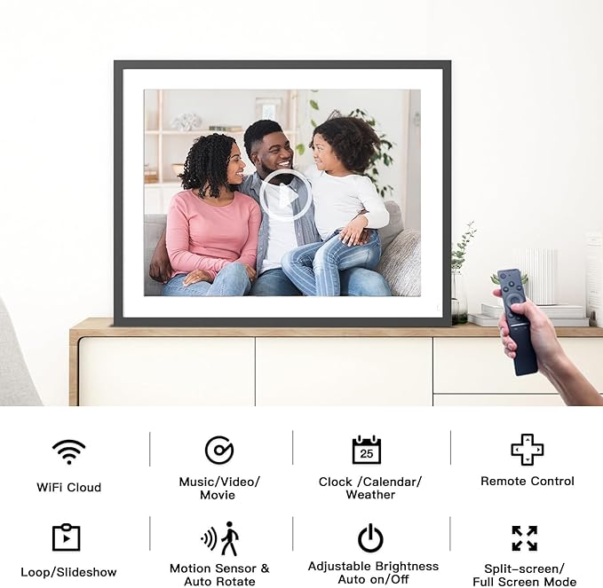 Digital Picture Frame 16.2 Inch Large Digital Photo Frame - 32GB Wall Mountable Wi-Fi Electronic Photo Frame, Auto-Rotate, Share Photos Video via App Email, Free Cloud, Christmas Gifts for Mom Dad