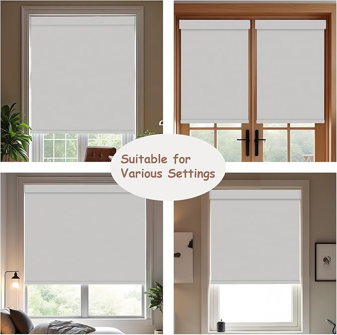 Motorized Roller Blinds with Remote, 100% Blackout Automatic Roller Shades for Bedroom, Bathroom, and Living Room, Customized Size, Warm Beige