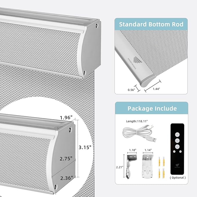 SmartWings Motorized Smart Blinds for Windows in Light Filtering, Electric Remote Roller Shades Compatible with Alexa/Google Home/Homekit, Custom Up to 110”W x 148”H, 5% Openness Aventus White Grey