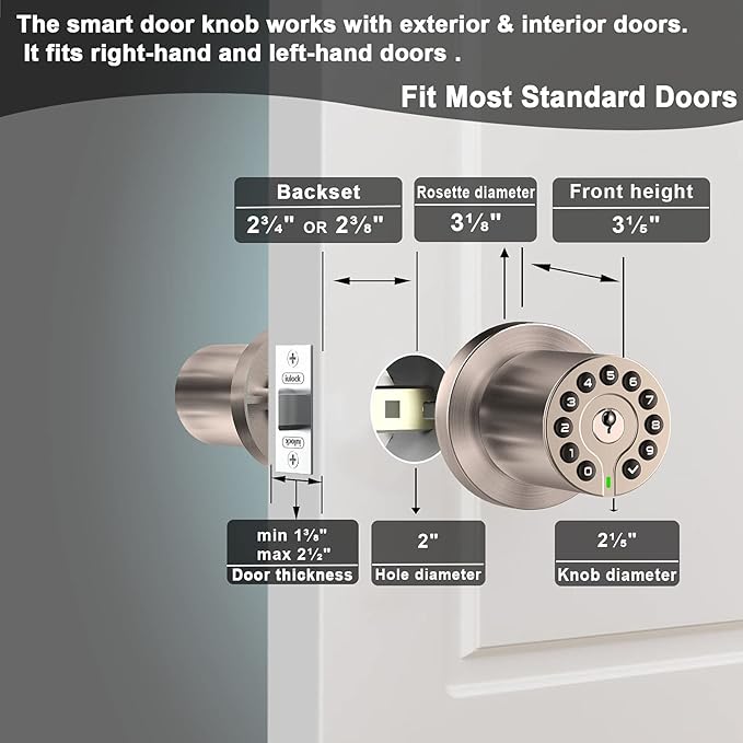 IU-20 Code Door Lock, Electronic Door Knob with Keypad and Same Key, Auto Lock, Waterproof, Passage Function, Long Battery Life, Easy to use and Install for Office/Warehouse/Bedroom/Garage