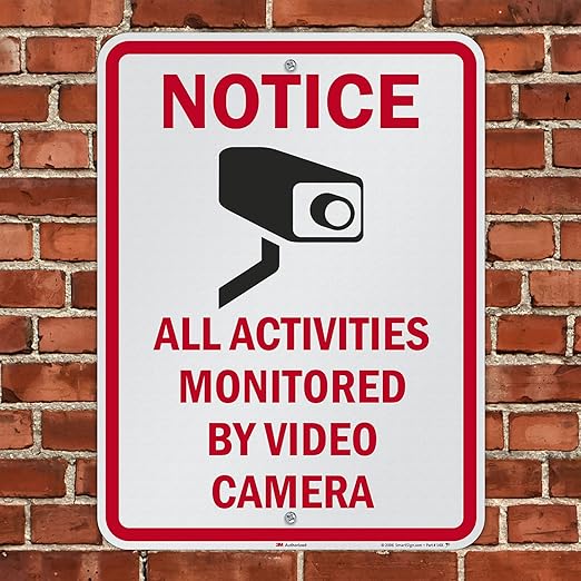 SmartSign 24 x 18 inch “Notice - All Activities Monitored by Video Camera” Metal Sign, 80 mil Aluminum, 3M Laminated Engineer Grade Reflective Material, Red, Black and White