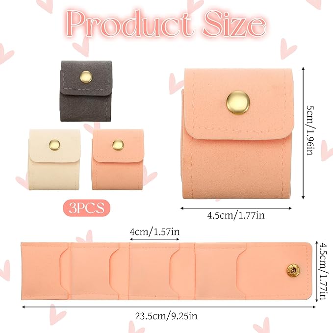 3 Pack Mini Travel Jewelry Case Lightweight Foldable Small Jewelry Organizer Travel Jewelrys Pouch for Rings, Earrings, Necklaces, Chain Bracelets, Brooches