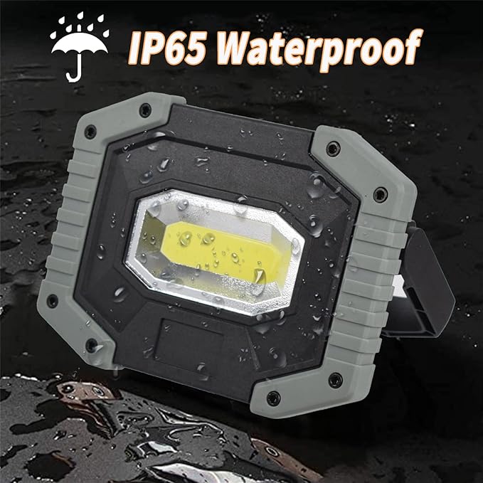 OTYTY LED Work Light 2-Pack, 30W 1500LM Portable Rechargeable Flood Lights with Magnetic Base, 4200mAh Battery for Outdoor, Camping, Hiking, Emergency, Car Repairing, Job Site Lighting (W841 Grey)
