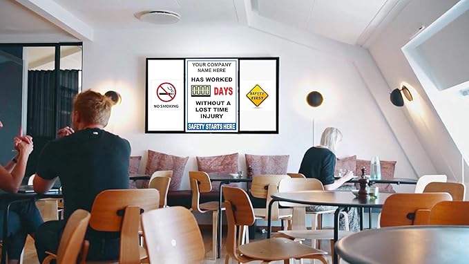 Full Size Digital Safety Scoreboard 20" x 28" β Battery Operated LED Scoreboard, Electronic Scoreboard, Large Digital Timer, Digital Scoreboard with Remote, Safety Sign for Workplace, Custom Office, Indoor Use