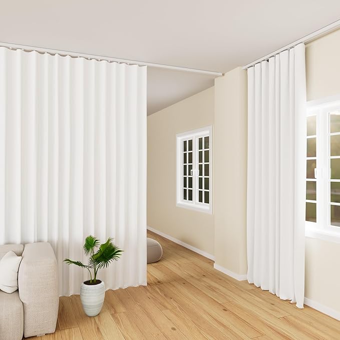 Curtain Track Ceiling Mount heavy duty sliding Curtains Tracks rails Rod System Room Divider with clips 9-12ft White