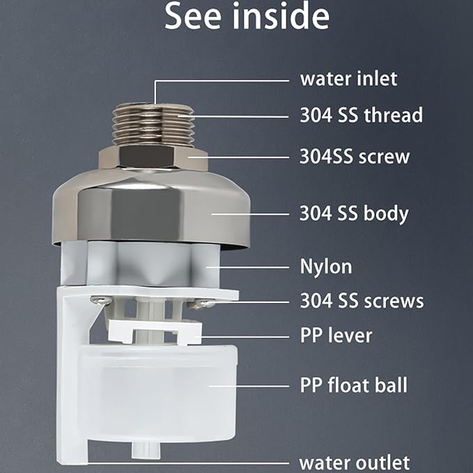 1/2 Inch Water Float Valve 304 Stainless Steel Automatic Water Level Control Valve No Need Electricity Water Level Controller Auto Fill Shut Off Mini Float Valve for Water Tank,Pool,Pond,Tower