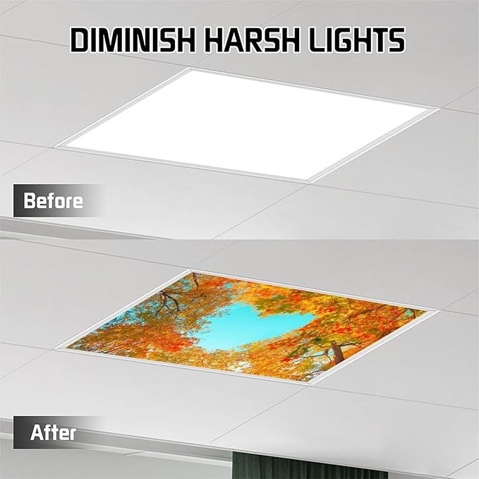 2PCS Fluorescent Light Cover for Ceiling Light Autumn Leaf Patten Magnetic Light Cover Shade Panel,Decorative Film Filter for Reducing Harsh Glare Flicker Home School Office Decorations