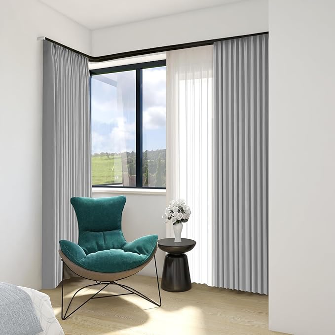 ZSHINE Heavy-Duty Curtain Conjoined Double Track rails Ceiling Mounting for Living Room Bedroom Room Divider (Black 9.5ft 2sets)
