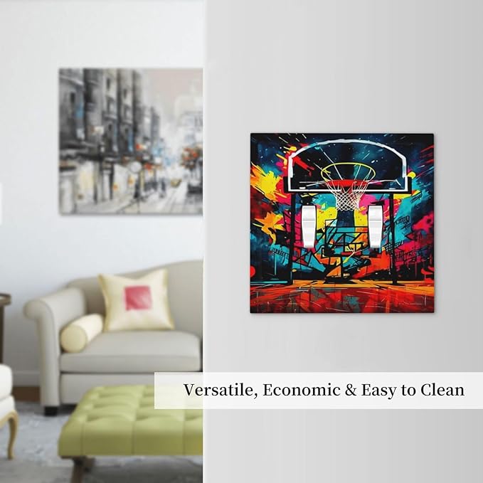 Colorful Graffiti Basketball Sport Basket Hippie Double Toggle Light Switch Covers 2 Gang Wall Plate Dual Decorative Switchplate Electrical Faceplate for Country Bathroom Bedroom Decor