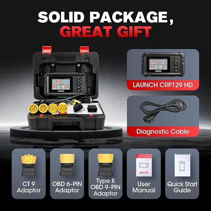 Launch CRP129 HD Heavy Duty Truck Scanner, Full System Diesel Diagnostic Tool with Speed Limit Adjust, D.P.F Regen, 7+ Resets Code Reader for Cummins, Detroit, Isuzu, Volvo&More