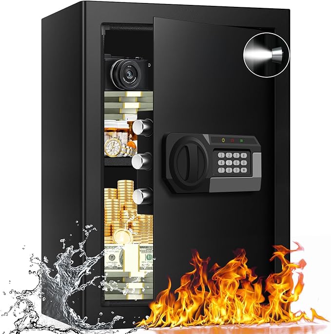 3.2 Cubic Feet Large Safes for Home Use Fire and Water Proof, Anti-Theft Digital Security Safe Box With Programmable Keypad & Spare Keys, Home Safes Water and Fireproof for Documents Money Valuables